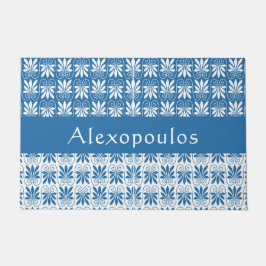 Stijlvol blauw en wit Grieks gepersonaliseerd Deurmat