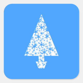 Stijlvol blauw en wit kerstboomontwerp. vierkante sticker