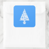 Stijlvol blauw en wit kerstboomontwerp. vierkante sticker (Tas)
