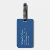 Stijlvol blauw en wit monogram met naam bagagelabel (Achterkant verticaal)