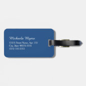 Stijlvol blauw en wit monogram met naam bagagelabel (Achterkant horizontaal)