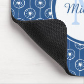 Stijlvol blauw en wit monogram met naam muismat (Hoek)