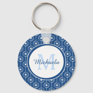 Stijlvol blauw en wit monogram met naam sleutelhanger