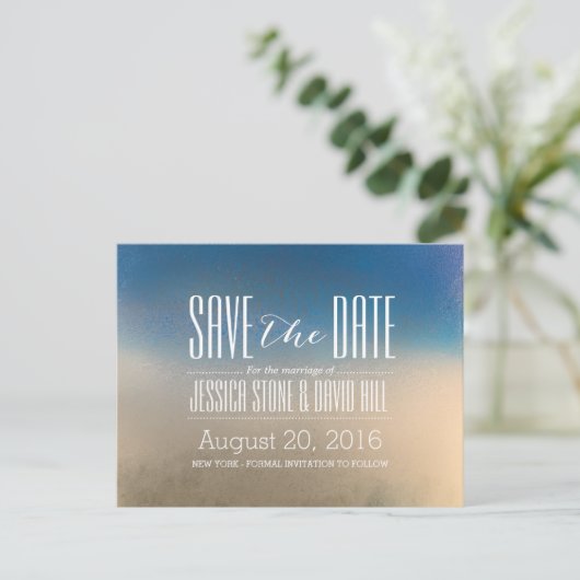 Stijlvol blauw en wit winterhuwelijk sparen de Dat Aankondigingskaart (Staand voorkant)