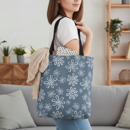 Stijlvol blauw en witte Floral Tote Bag