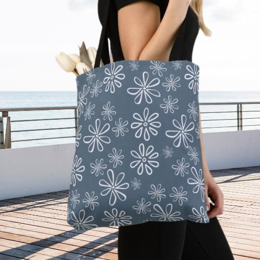 Stijlvol blauw en witte Floral Tote Bag