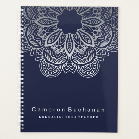 Stijlvol blauw en zilver Yoga-leraar notebook Planner (Voorkant)