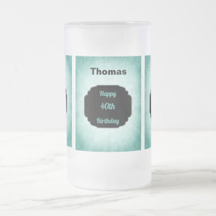 Stijlvol blauw en zwart 40th Birthday-ontwerp Matglas Bierpul