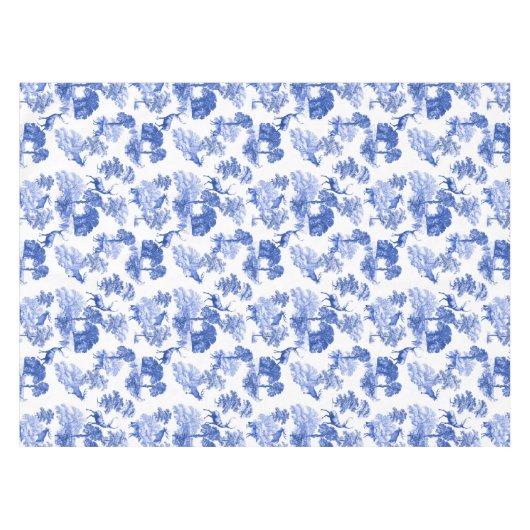 Stijlvol blauw Frans Toile Deer Forest Pattern Tafelkleed (Voorkant (Horizontaal))