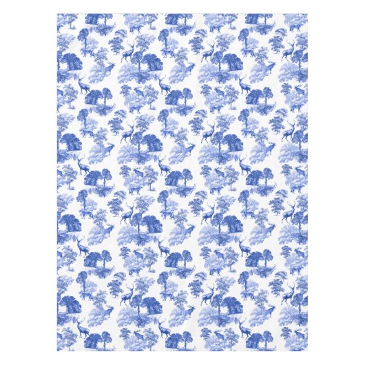 Stijlvol blauw Frans Toile Deer Forest Pattern Tafelkleed (Voorkant)