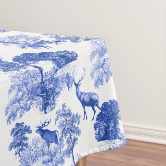Stijlvol blauw Frans Toile Deer Forest Pattern Tafelkleed (Voorbeeld)