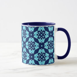 Stijlvol blauw geometrisch bloemenpatroon mok