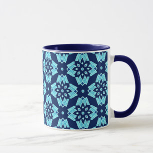 Stijlvol blauw geometrisch bloemenpatroon mok