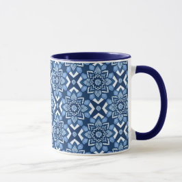 Stijlvol blauw geometrisch bloemenpatroon mok