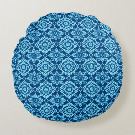 Stijlvol blauw geometrisch bloemenpatroon rond kussen