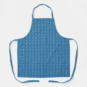 Stijlvol blauw geometrisch bloemenpatroon schort