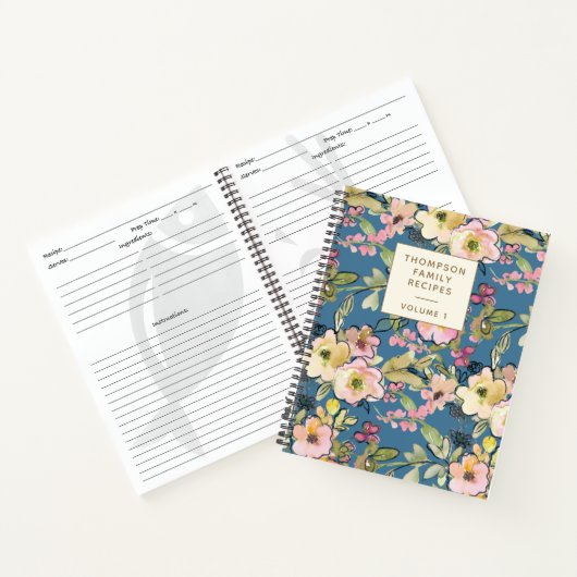 Stijlvol  blauw, gepersonaliseerd recept notitieboek (Binnen)