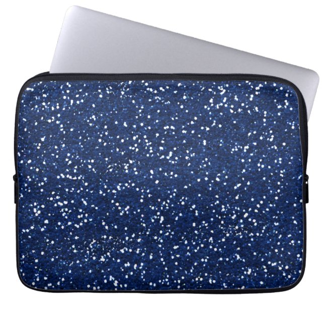 Stijlvol blauw glitter laptop sleeve (Voorkant)