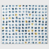 Stijlvol Blauw Gold Waterverf Penseel Squares Patr Cadeaupapier (Vlak)