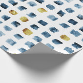 Stijlvol Blauw Gold Waterverf Penseel Squares Patr Cadeaupapier (Hoek)