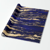 Stijlvol blauw goud Abstract marmer Cadeaupapier (Uitgerold)