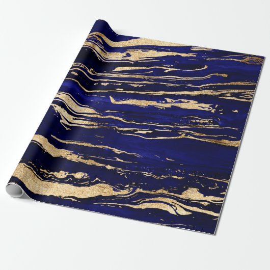 Stijlvol blauw goud Abstract marmer Cadeaupapier (Uitgerold)