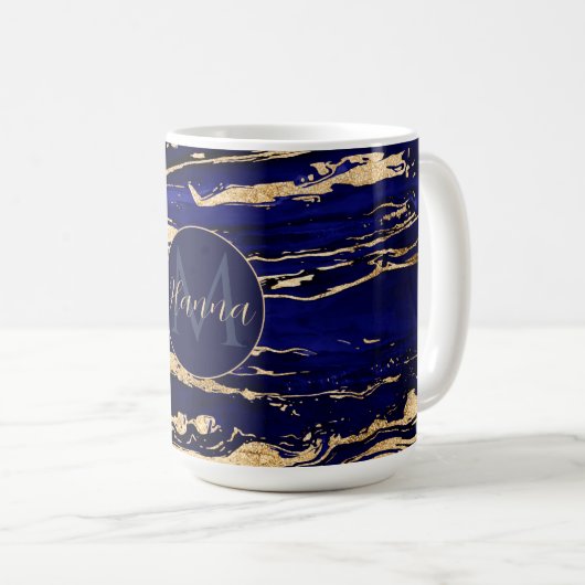 Stijlvol blauw goud Abstract marmer Koffiemok (Voorkant rechts)