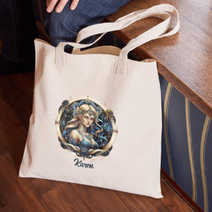 Stijlvol blauw goud hemelse maagd ster teken Maagd Tote Bag