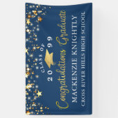 Stijlvol Blauw Goud Script Congrats Afstudeerder S Spandoek (Verticaal)