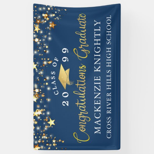 Stijlvol Blauw Goud Script Congrats Afstudeerder S Spandoek (Verticaal)