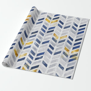Stijlvol blauw goudacrylkunst Chevron Patroon Cadeaupapier