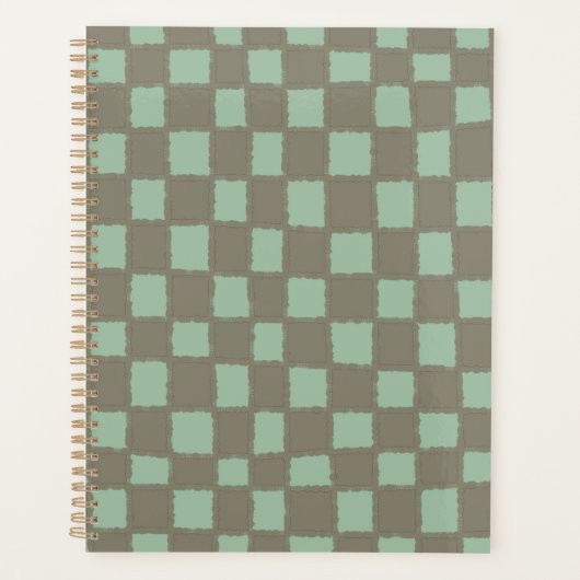 Stijlvol blauw grijs geruit dambordpatroon planner (Voorkant)