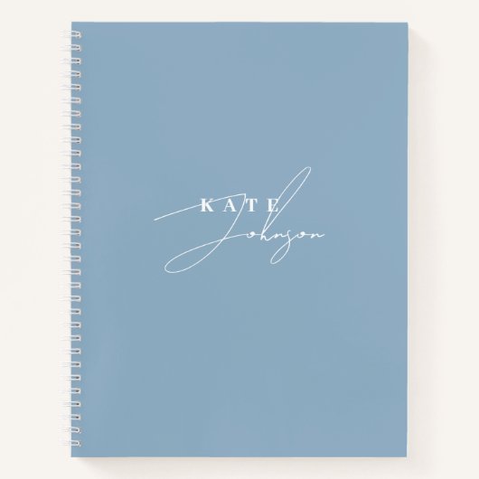 Stijlvol Blauw Handtekening Script Monogram Notitieboek (Voorkant)