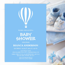 Stijlvol blauw heteluchtballon Baby shower Kaart
