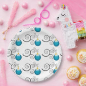 Stijlvol blauw kerstsierpatroon papieren bordje (Feest)