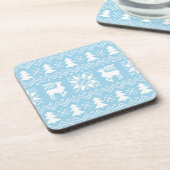 Stijlvol blauw kerstzweet Winter Pattern Onderzetter (Linkerzijde)