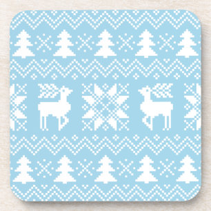 Stijlvol blauw kerstzweet Winter Pattern Onderzetter