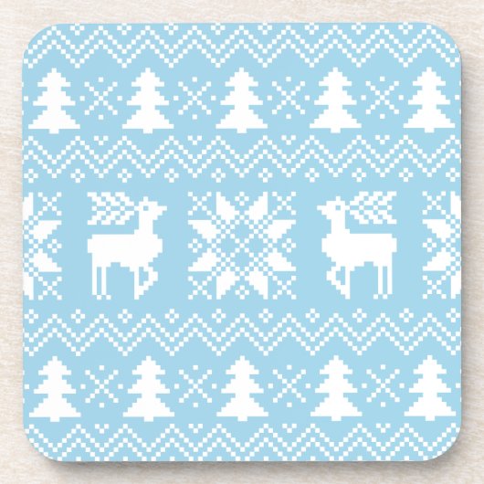 Stijlvol blauw kerstzweet Winter Pattern Onderzetter (Voorkant)