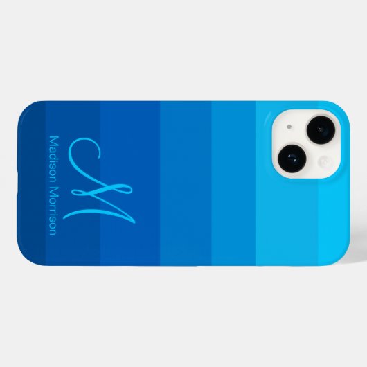 Stijlvol blauw kleurblok met verloop, monogram Case-Mate iPhone case (Achterkant (horizontaal))