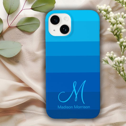 Stijlvol blauw kleurblok met verloop, monogram Case-Mate iPhone case