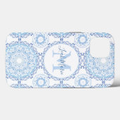 Stijlvol blauw Mandala Monogram Gepersonaliseerd Case-Mate iPhone Case (Achterkant (horizontaal))