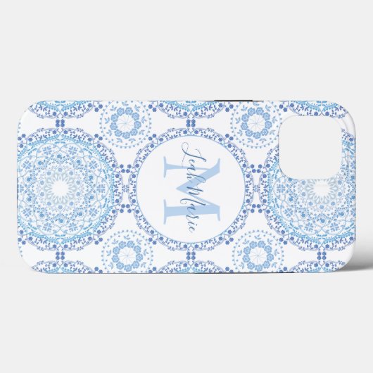 Stijlvol blauw Mandala Monogram Gepersonaliseerd Case-Mate iPhone Case (Achterkant (horizontaal))