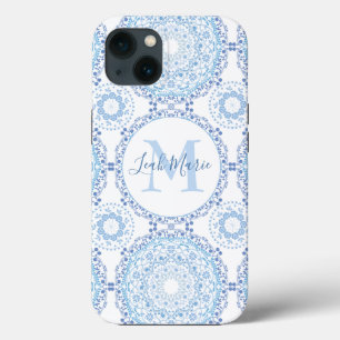 Stijlvol blauw Mandala Monogram Gepersonaliseerd Case-Mate iPhone Case