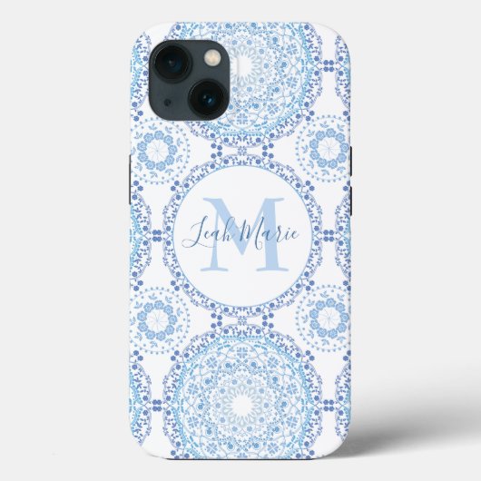 Stijlvol blauw Mandala Monogram Gepersonaliseerd Case-Mate iPhone Case (Achterkant)