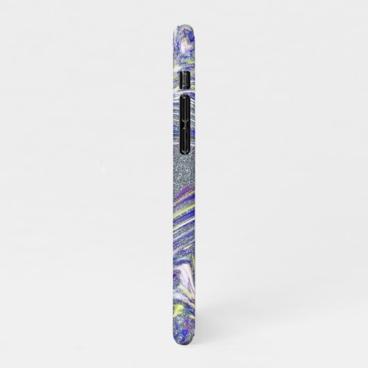 Stijlvol blauw, modern glitter marmer iPhone hoesje (Linkerkant)