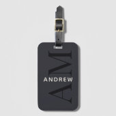 Stijlvol blauw monogram en naam bagagelabel (Voorkant (verticaal))