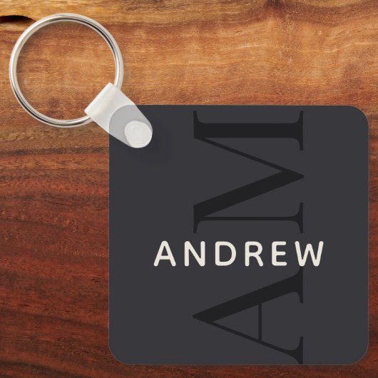 Stijlvol blauw monogram en naam sleutelhanger (Voorkant)