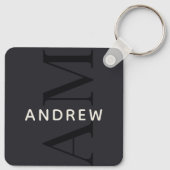 Stijlvol blauw monogram en naam sleutelhanger (Achterkant)