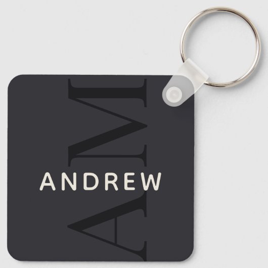 Stijlvol blauw monogram en naam sleutelhanger (Achterkant)