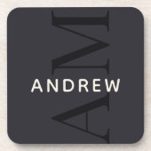 Stijlvol blauw monogram met naam bier onderzetter (Voorkant)